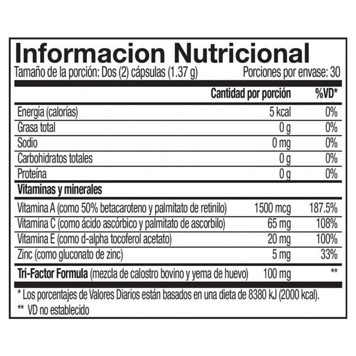 ingredientes 4LIFE TRANSFER FACTOR VISTARI